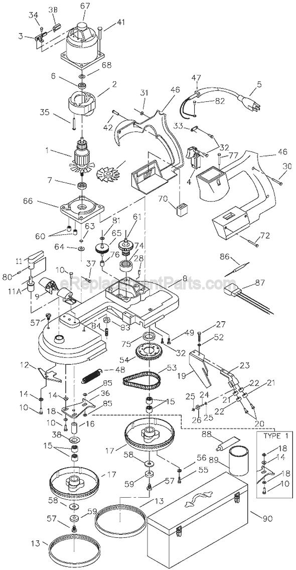 Page A Diagram and Parts List for 7724 Type 2 Porter Cable Band Saw